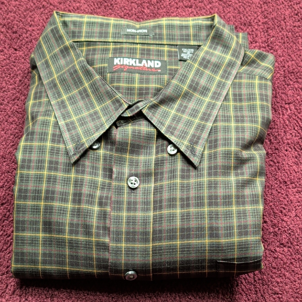 Kirkland Signature Men's Yellow and Brown Plaid Shirt